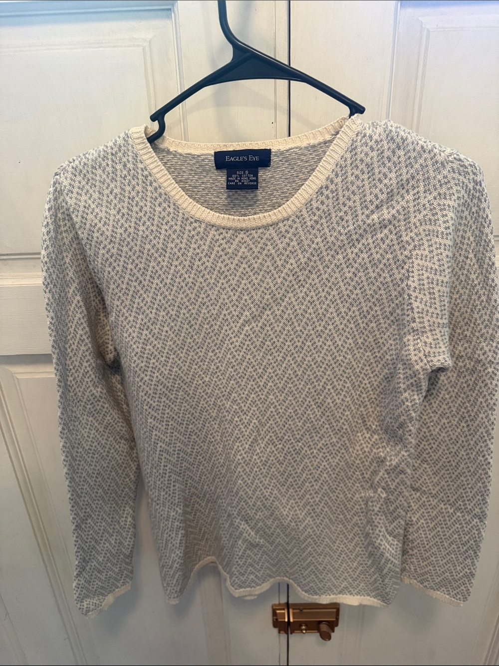 Eagle’s Eye Blue and Cream Textured Cotton Sweater, Size S